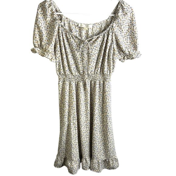 Monteau Los Angeles Peasant Dress cream Tiny Floral Size Large Boho Shabby Chic - Picture 1 of 11